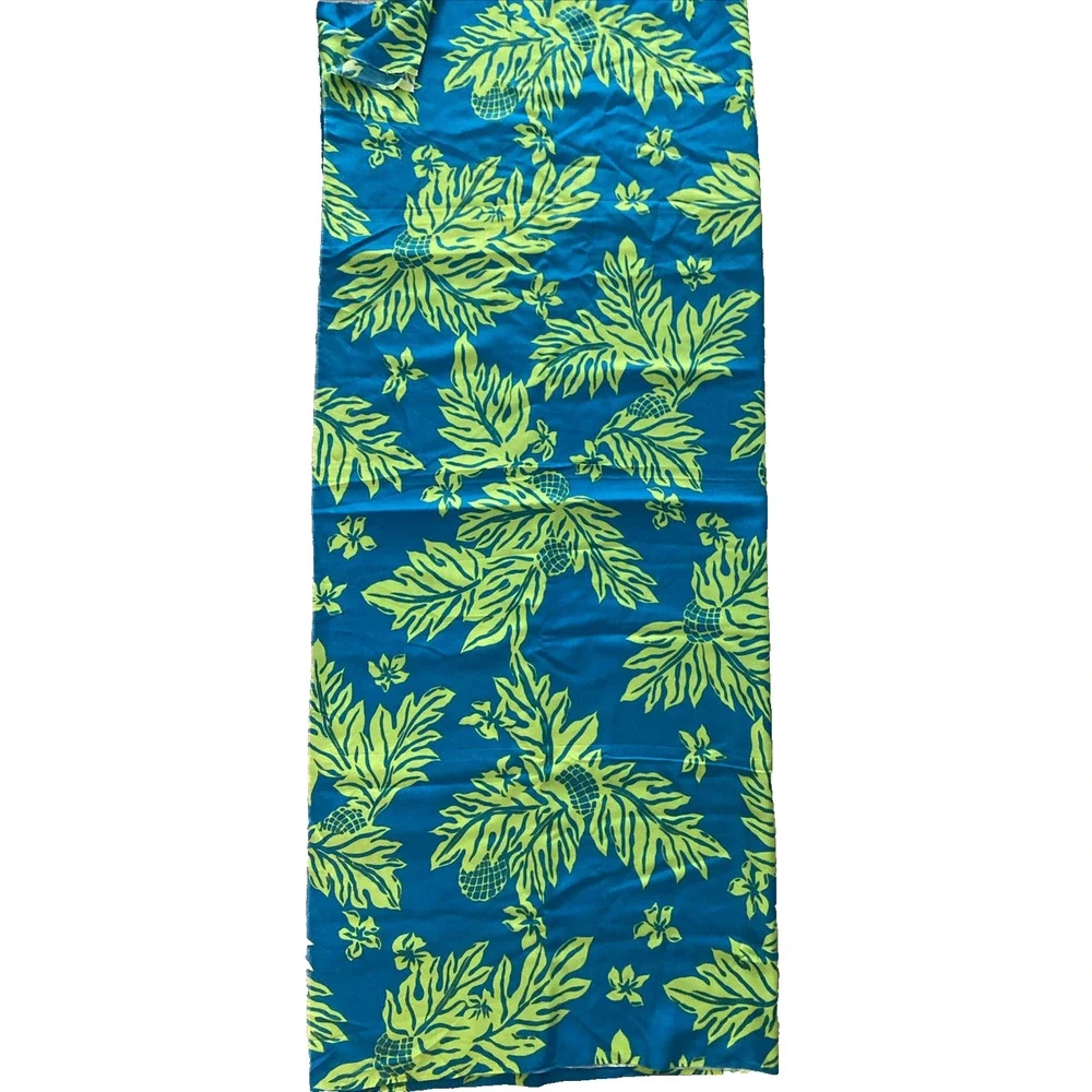 Hawaiian Fabric Lime Lauae Leaves on Cerulean Background Rayon 44